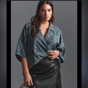 Anthropologie Dylon Short-Sleeve Wide Placket Top 2X